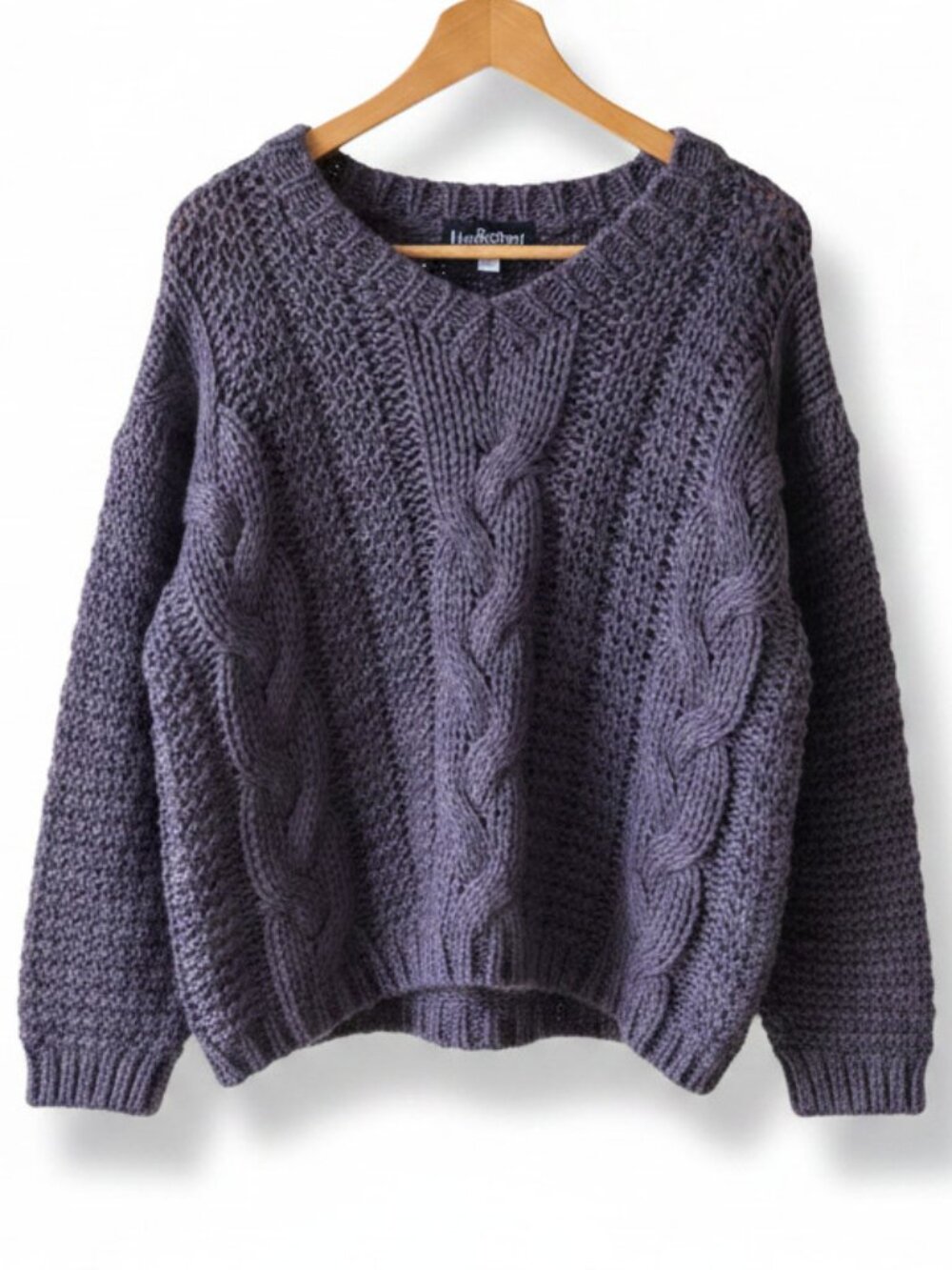 Chunky Plum/Grape Cable V-Neck Sweater Liza Byrd One Size (Large) 100% Acrylic